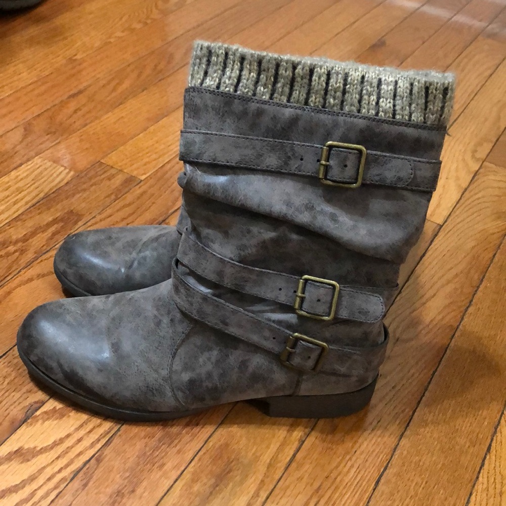 Taupe distressed boots